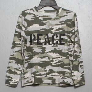 Chaser NWT camo peace graphic long sleeve sweater